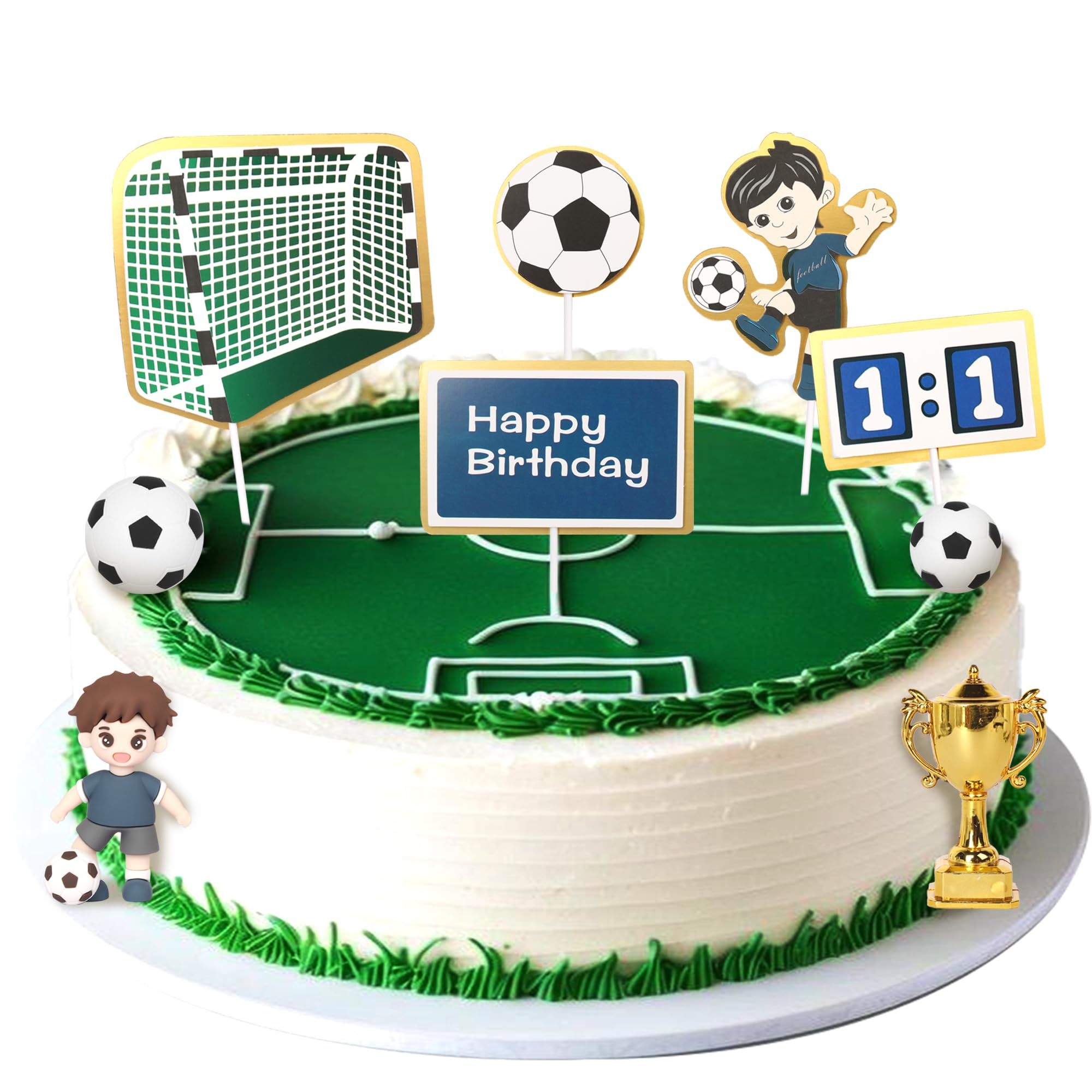SYKYCTCY 9 Pack Soccer Cake Topper Soccer Trophy Ball Cupcake Toppers Birthday Party Decorations Sport Theme Birthday Cake Decorations for Boys Supplies