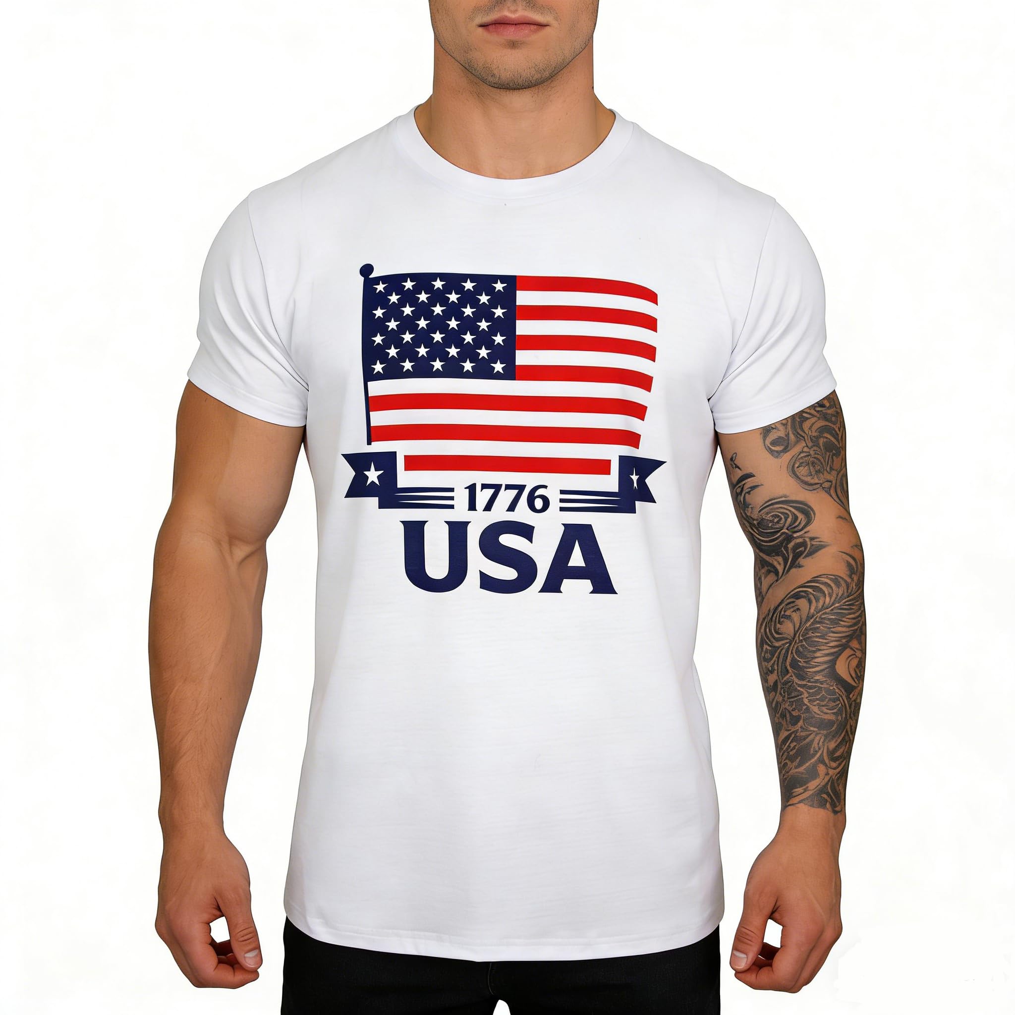 DZMDIP Men's Short Sleeve Patriotic American Design with Eagle and Flag Premium T-Shirt, Tsm01386bds, XXL