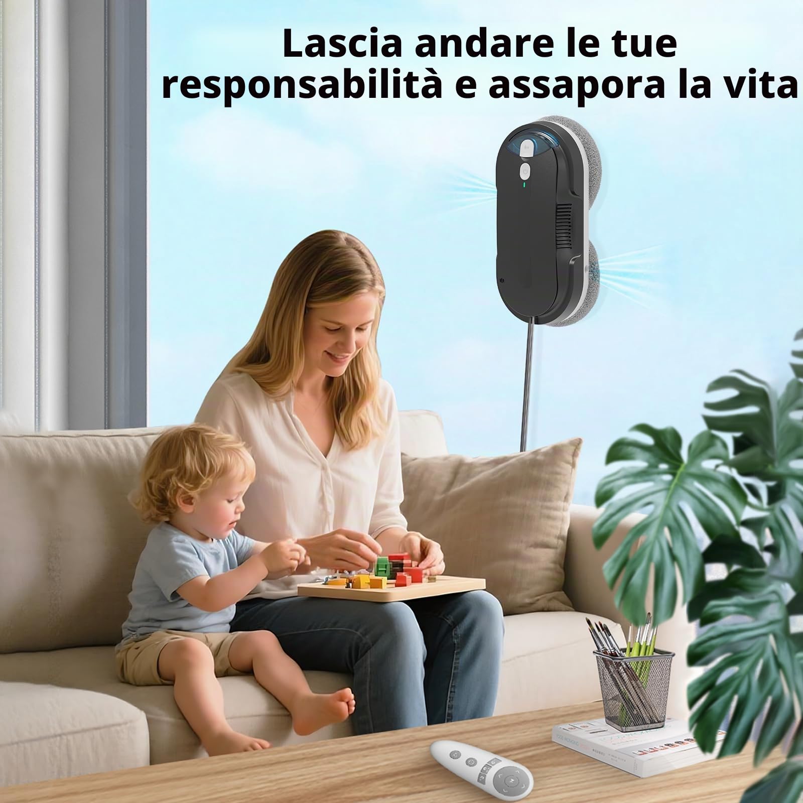 Robot Lavavetri,4800-6400pa Robot Lavavetri Automatico con Doppio Getto D'acqua,3 Modalità di Pulizia,Rilevamento Intelligente dei Bordi,Telecomandoe 10 Panni (Nero) (Nero)