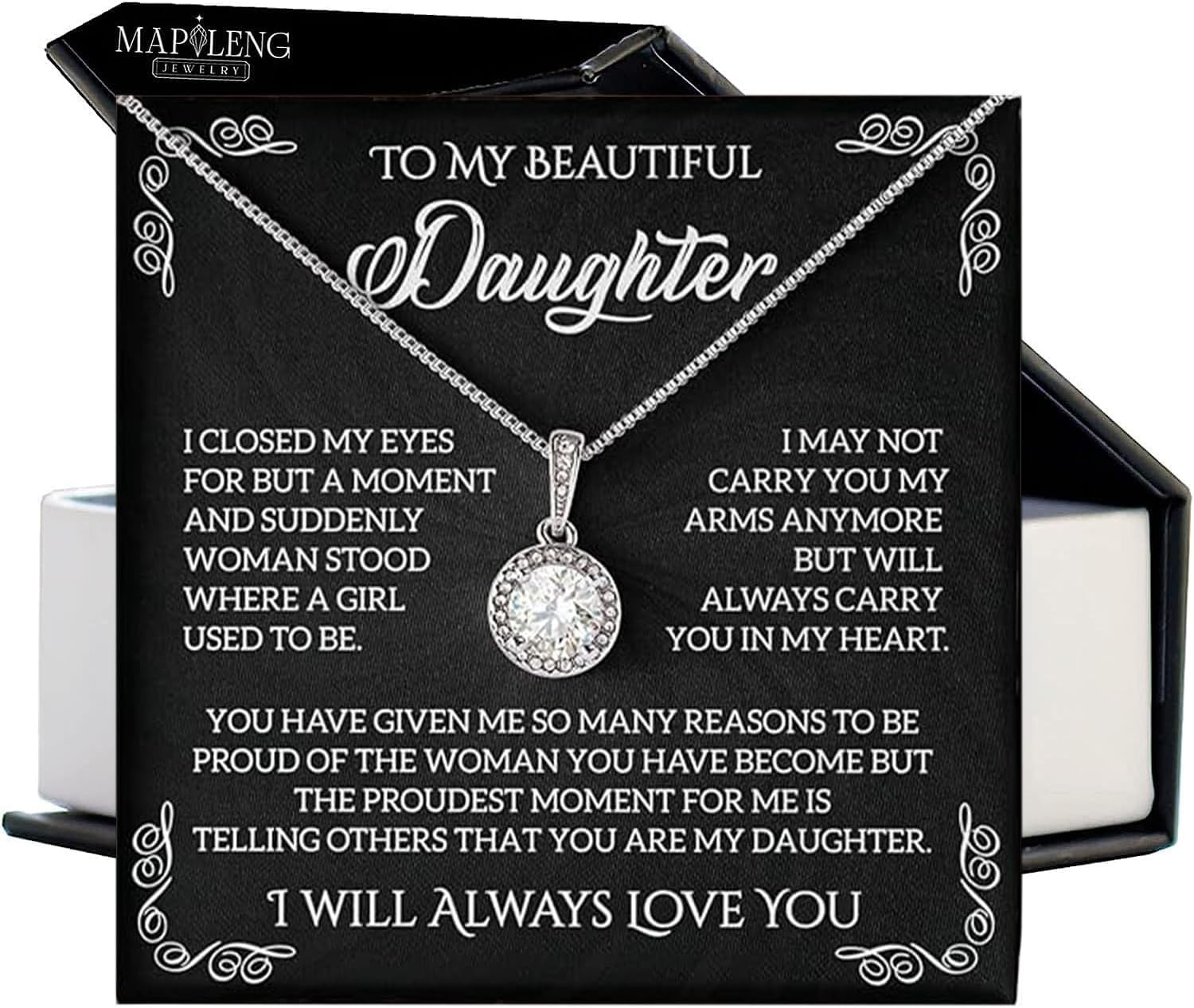 o My Daughter Necklace From Dad With Heartfelt Message & Elegant Box, Valentines Gifts For Daughter From Father, Jewelry Gift From Daddy On Birthday, Graduation & More