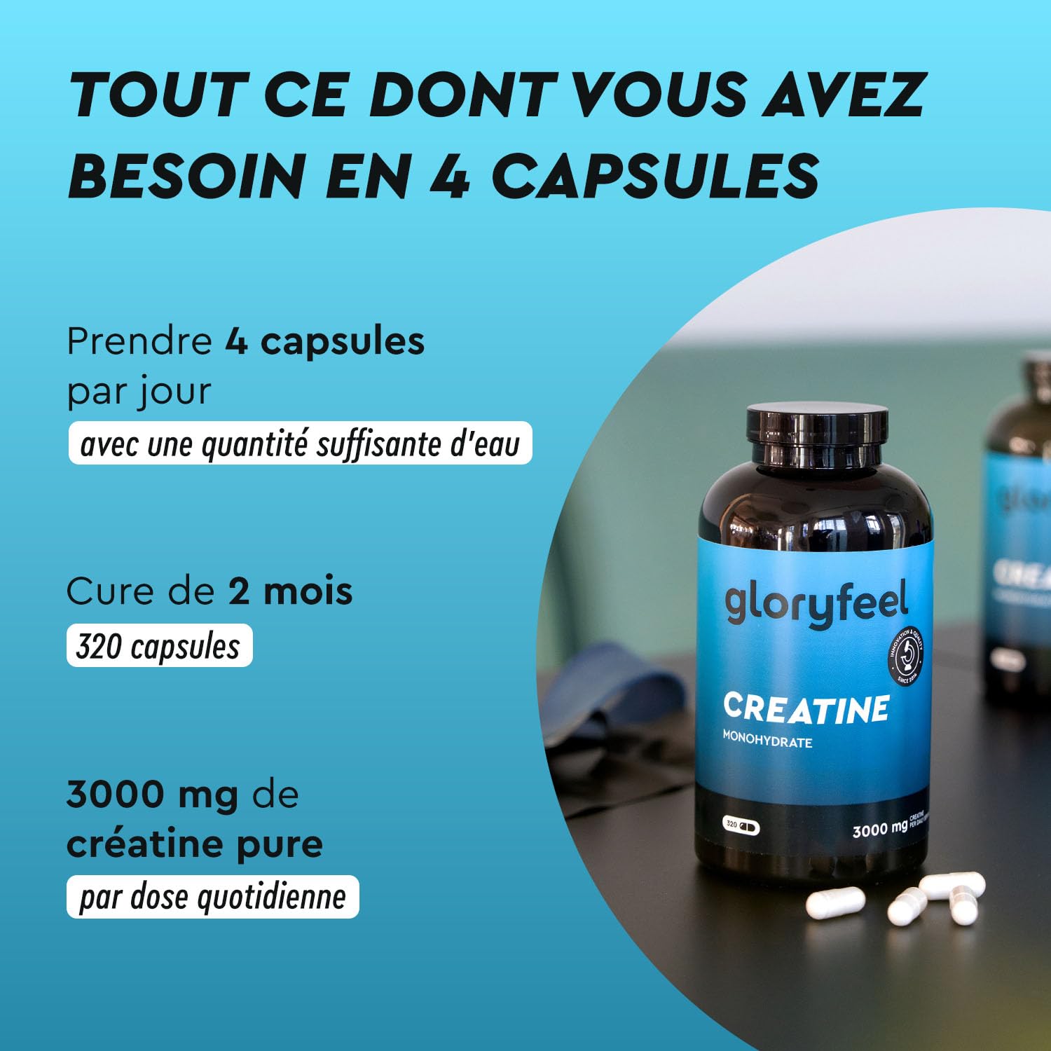 Créatine Pure Hautement Dosée (320 Capsules), 3000 mg de Creatine Monohydrate par Dose Journalière, Améliore les Capacités Physiques*, Haute Biodisponibilité, 100% Végétalien et Sans Additifs