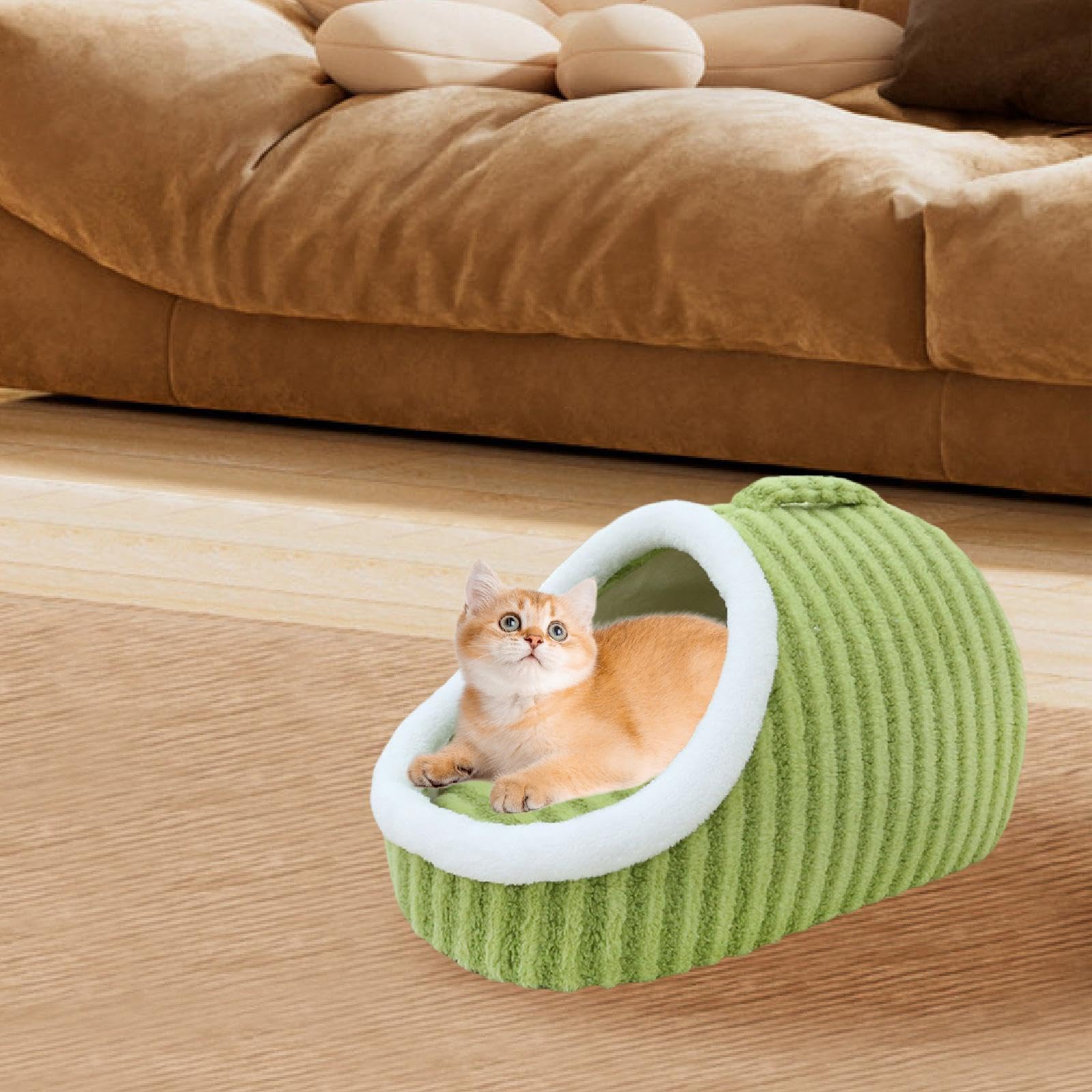 Sharplace Cama para Gatos, Cueva, Casa para Mascotas, Jaula con Asa de Transporte, Tienda de Campaña para Perros con Cojín Extraíble para Jugar, Dormir, Verde