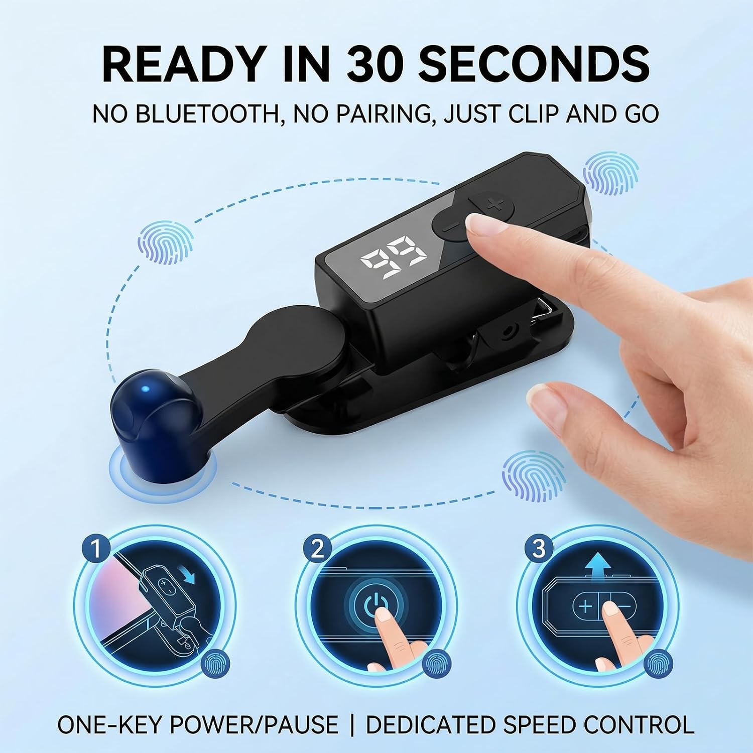 Auto Clicker for TikTok iPhone/iPad/Android Phone Screen, Tapper for TikTok, Rechargeable Cordless with Digital Display 107 Speed Adjustable Levels, Ideal for Live Likes, Games and Reward Tasks(Black)