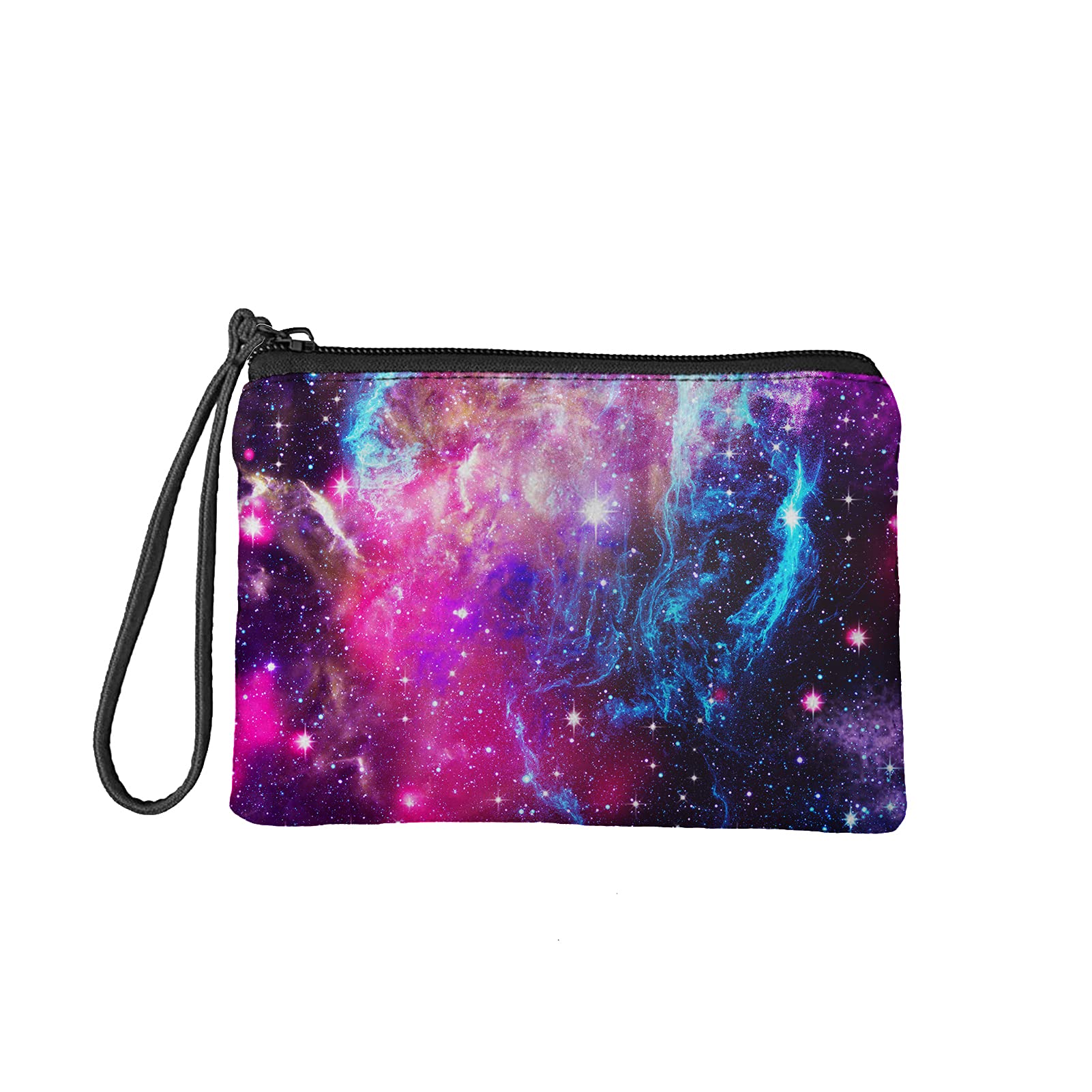 Babrukda Galaxy Space Stylish Coin Purse Women Men Change Cash Bag Zipper Small Purse Wallets with Wristlet Strap Portable Clutch for Credit Card Key