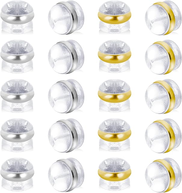 Prasacco 10 Pairs Silicone Earring Backs for Studs, Hamburger Shaped Soft Locking Secure Earring Backs Replacements Hypoallergenic Safety Earring Back for Studs Droopy Ears