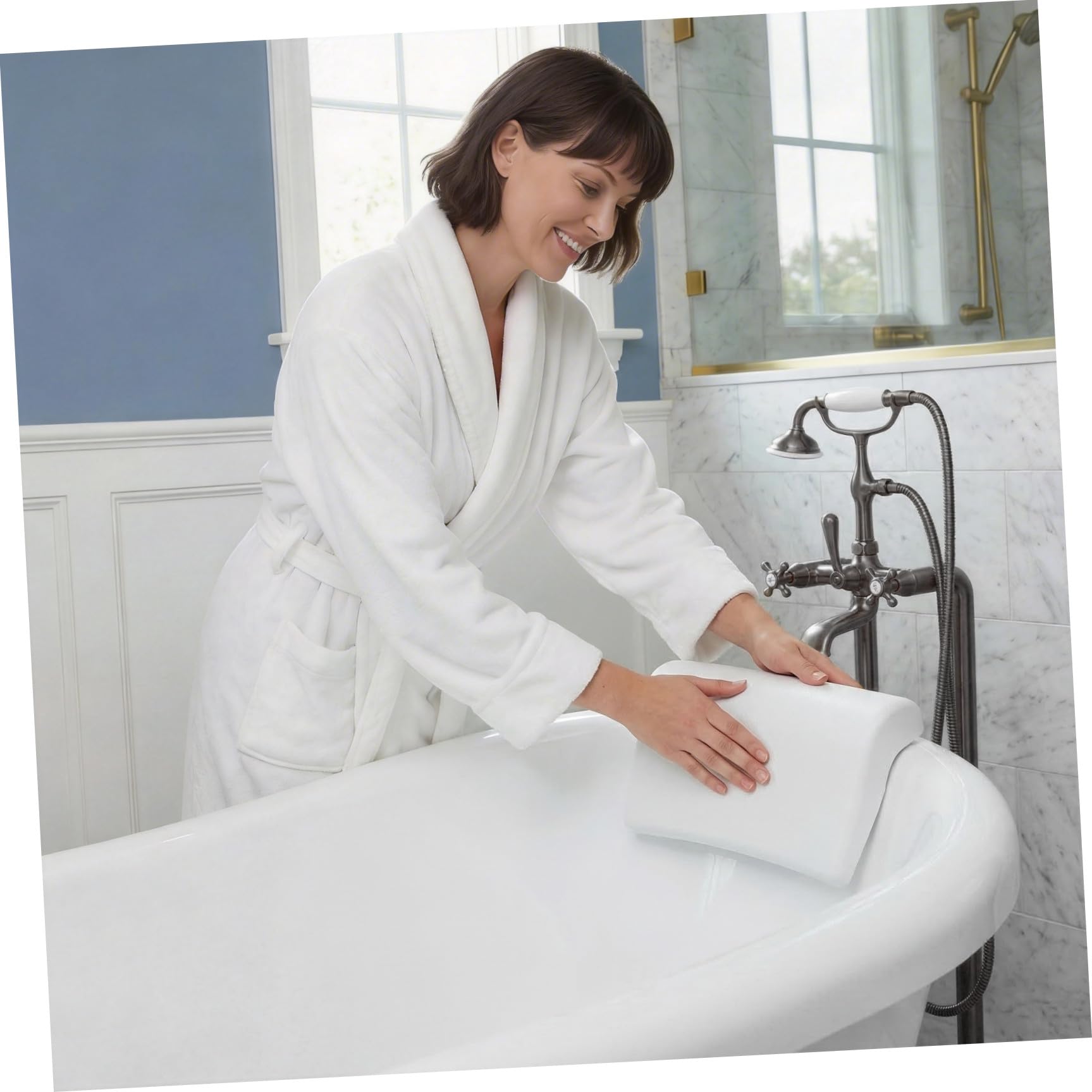 Oreiller de Bain Spa en PU Blanc Ventouses, Appui-tête Antidérapant pour Cou et Dos, Bath Pillow Confortable pour Adulte