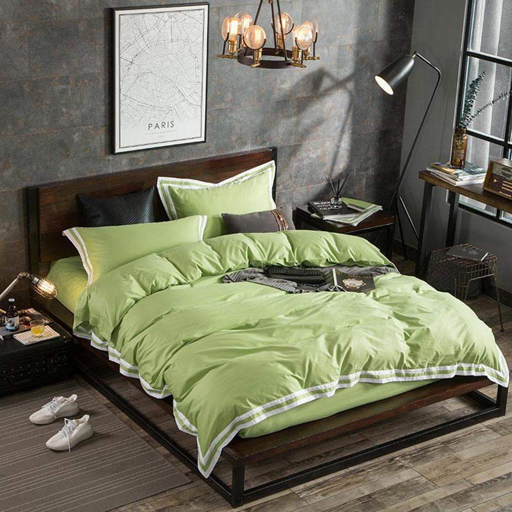 GAXQFEI Summer Bed Sheet Set Pure Cotton B Solid Color Bedspread Invisible Zipper Tb Wind Pillowcases for Home 4 Piece-Mousse-B,Mifan,C