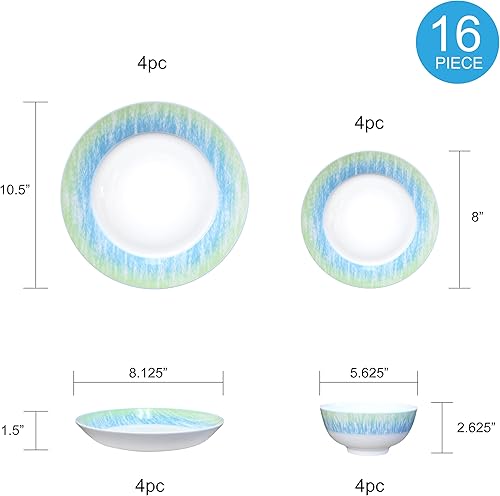 Miniatura 3 de Juego de vajilla, porcelana fina, 16 piezas, juego de platos y cuencos, servicio para 4, Chelsea, apto para microondas, juego de platos, hogar