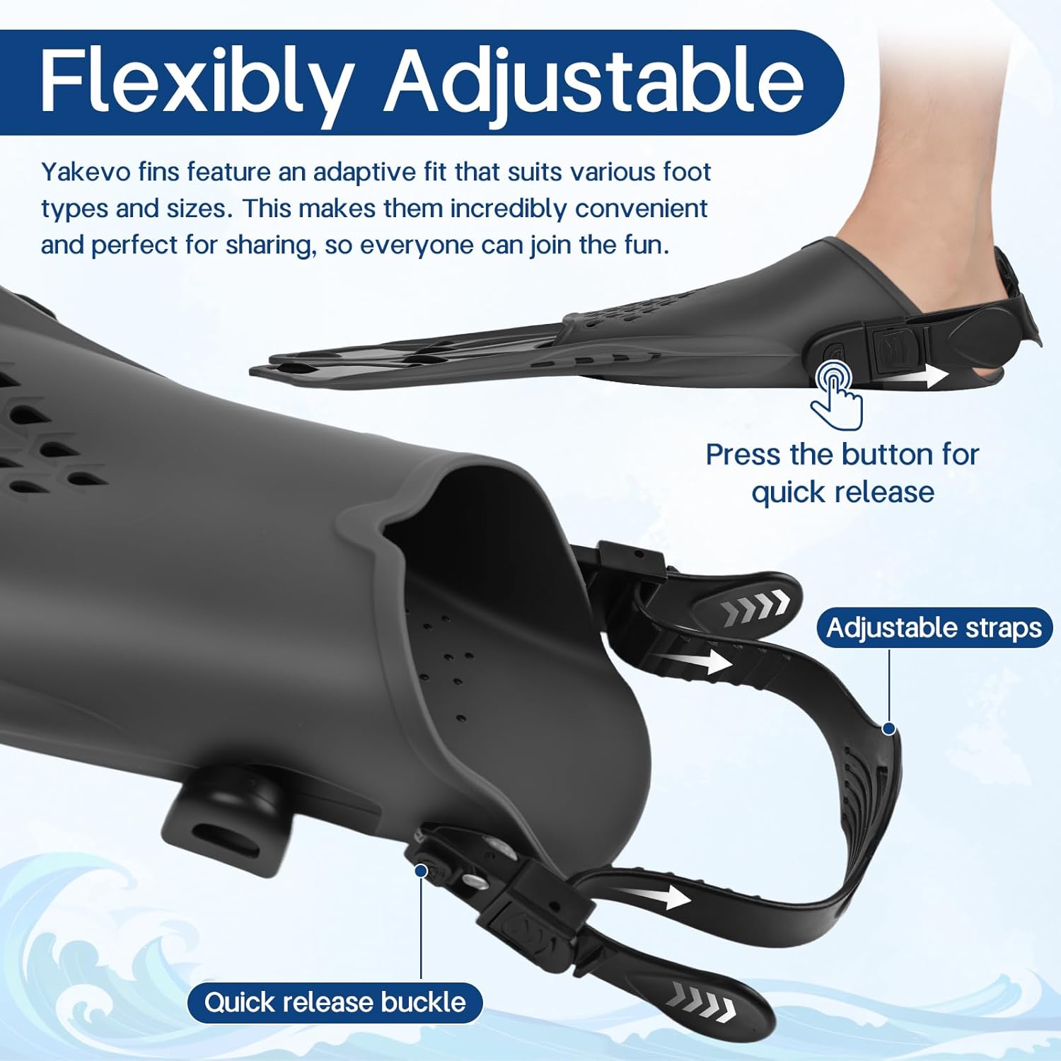 Travel Snorkel Fins, Short Adjustable Swim Flippers for Adults & Kids, Open Heel Design for Snorkeling, Diving & Swimming