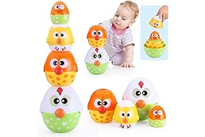Cute Premium Easter Baskets for Toddlers Already Filled with 8pcs Chicken Nesting Stacking Eggs Toys