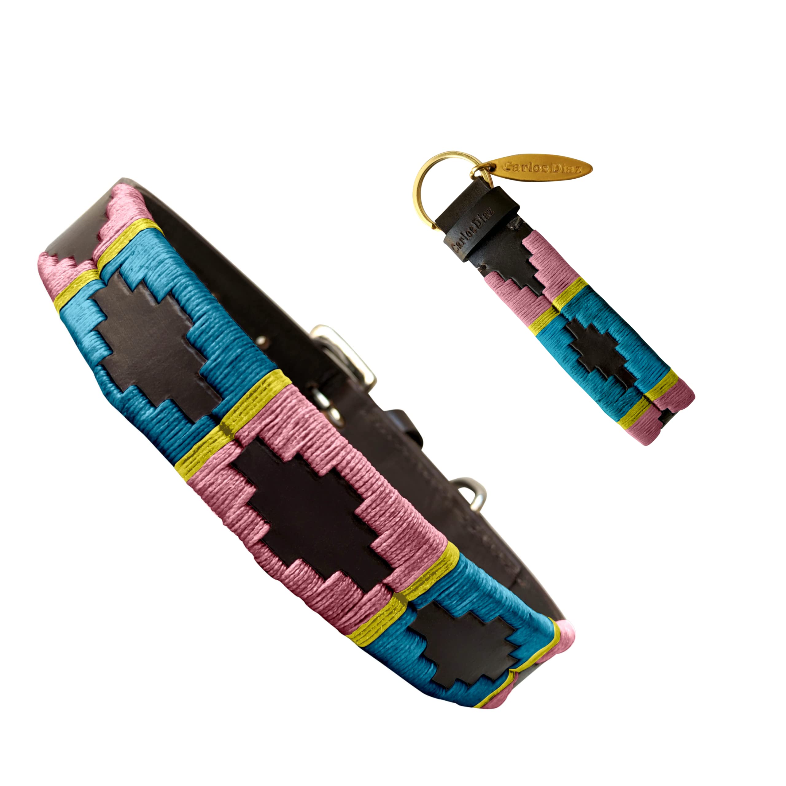 Carlos Diaz Echtes Leder gewachstes Premium-Polo-Hundehalsband mit Stickerei M
