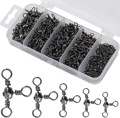 Goture Fishing Swivels,190pcs 3 Way swivels Fishing Tackle, T Shape Cross Line Rolling Swivels Saltwater Freshwater, Three Way Fishing Swivels Barrel Swivels for Catfish Rig Surf Rig with Tackle Box