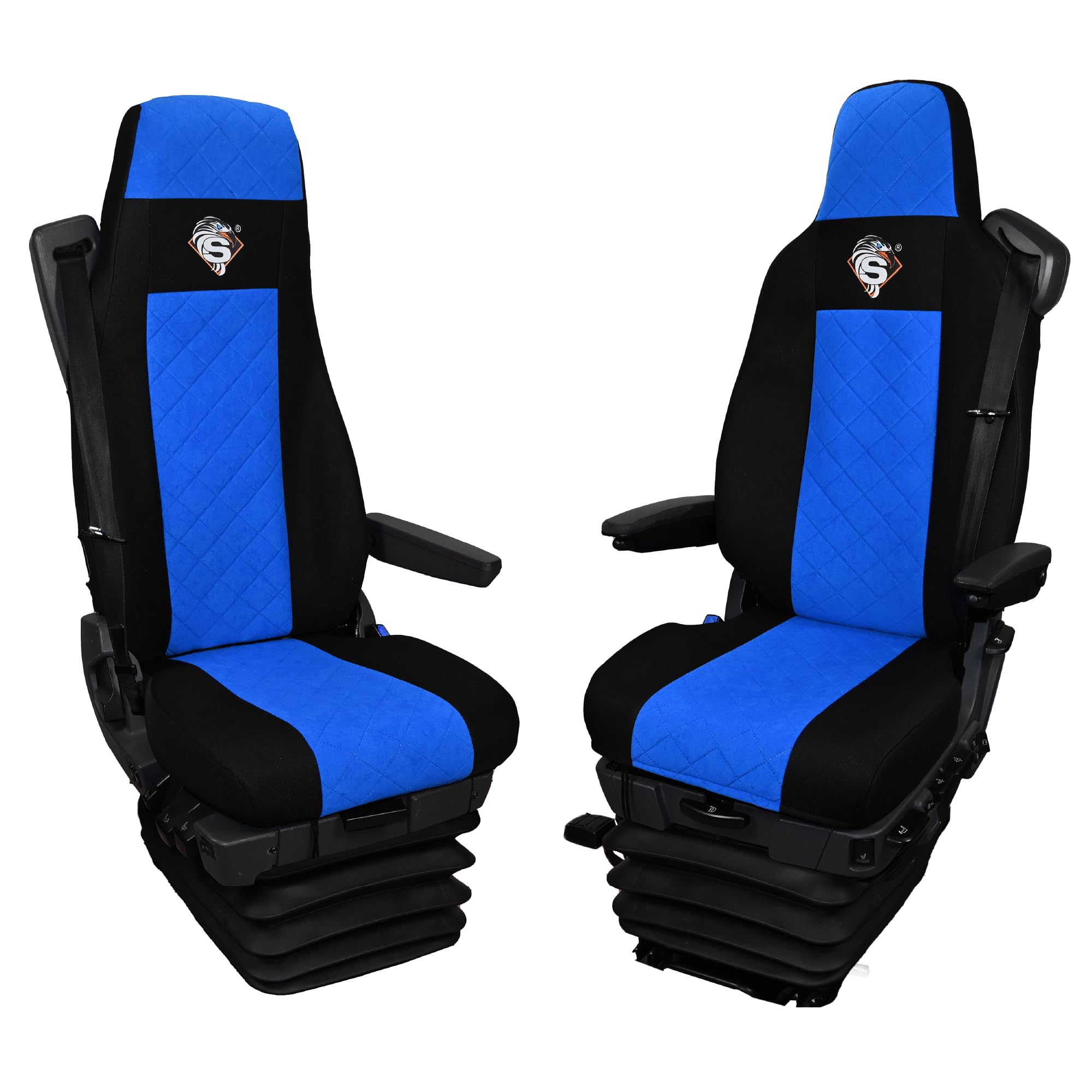 SABA Funda de Asiento para Scania Serie R Desde 2013, Serie S Desde 2017, Asientos Dobles, Asiento del Conductor Premium, Asiento del Pasajero BÁSICO - CONFIGURACIÓN E Azul