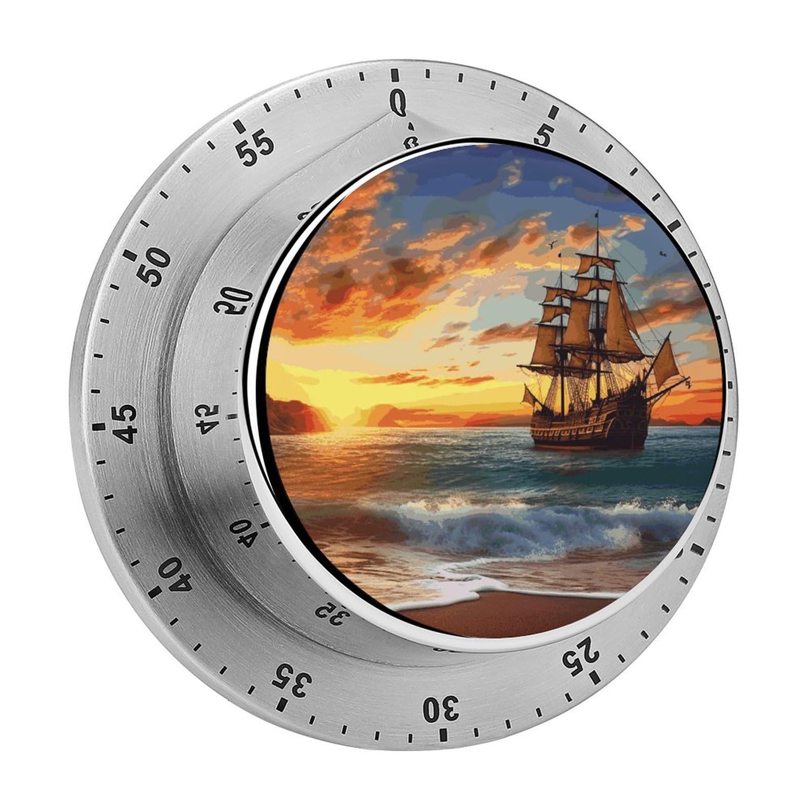Pirate Ship Sunset Kitchen Timers Magnetic Back Manual Countdown Timers for Classroom Home Gym Tanning