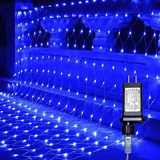 Net Mesh String Lights Waterproof, 200 Light Bubbles, 8 Lighting Modes, for Indoor Outdoor, Curtain, Christmas Tree, Bush, Party, Wedding, Fairy, Wall Decoration (9.8 ft x 6.6 ft, Blue)