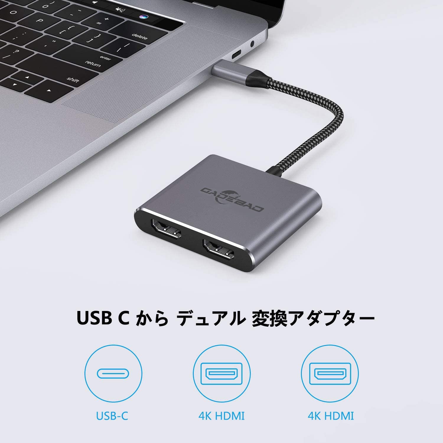 USB C HDMI 変換アダプタ 4K@60Hz 2-in-1 デュアルHDMIハブ 2ポート拡張
