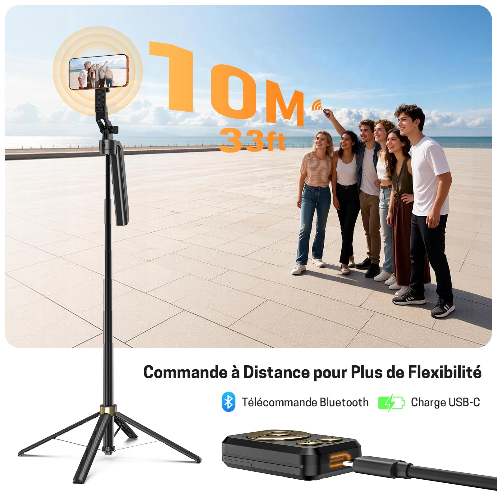 Jeebel Trépied de Suivi Automatique du Visage, 180cm Perche Magnétique pour Selfie avec Lumière LED/Commande Gestuelle/NO App/360° Rotatif, Stabilisateur de Cardan pour iPhone DSLR de Vidéo Live Vlog