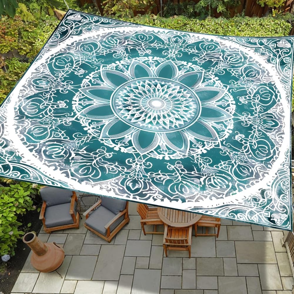 sonnensegel mit motiv Highdi Wasserdicht Rechteckig Sonnenschutz UV Schutz, 3D Retro Mandala Terrasse Garten Camping Sonnensegel Balkon Sonnenschutz Segeltuch inkl 4 Seil (Cyan,2x2.4m) 45 cm x 36 Brutal Planet 10er-Set Fahrrad-LED-Lampen – Front- Farbe:Dino/grün