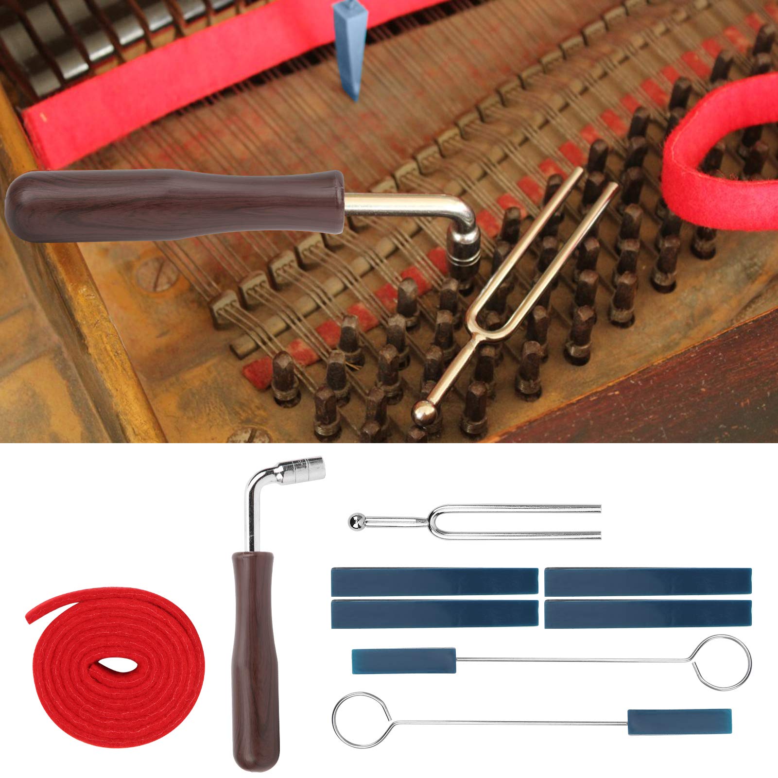 Outil de Réglage de Piano, kit de Réglage de piano Professionnel, clé de Sourdine, levier de Fourche,Feutre, kit de bande de Tempérament,Accessoires de Réparation, pour Accord de Piano avec Accordeu