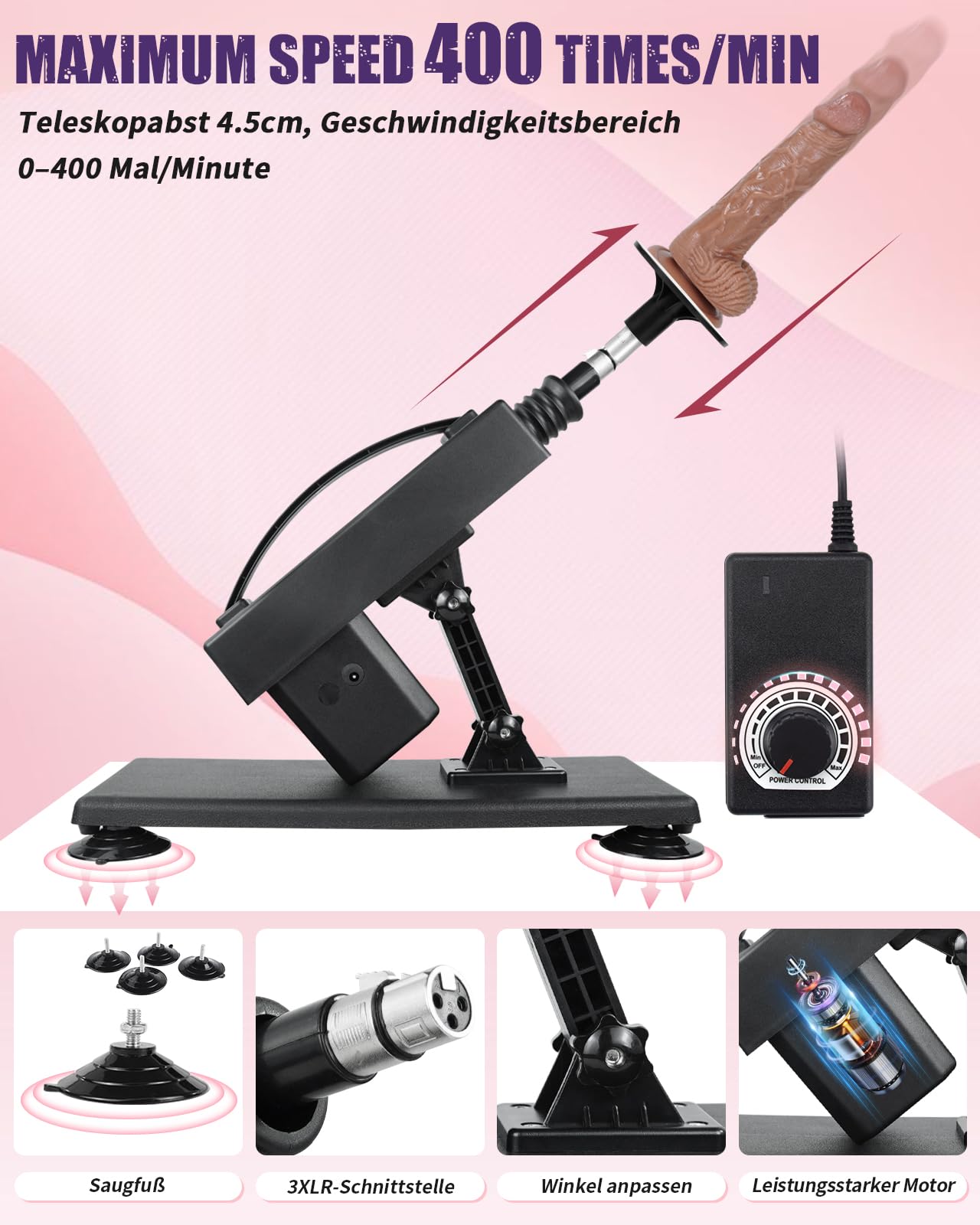 Sexmaschine für Frauen Fickle Maschine Fickmaschine Dildo Maschine für Sex Maschine Dildo Stoßfunktion 3XLR Adapter Sexspielzeug für Frauen Solo 3XLR Sextoy (Deep Black)