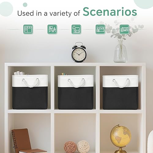 Miniatura 7 de FinishingBo Contenedores grandes de almacenamiento de 11 x 11 pulgadas con asas de algodón para armario, estantes, ropa, juguetes, toallas (color