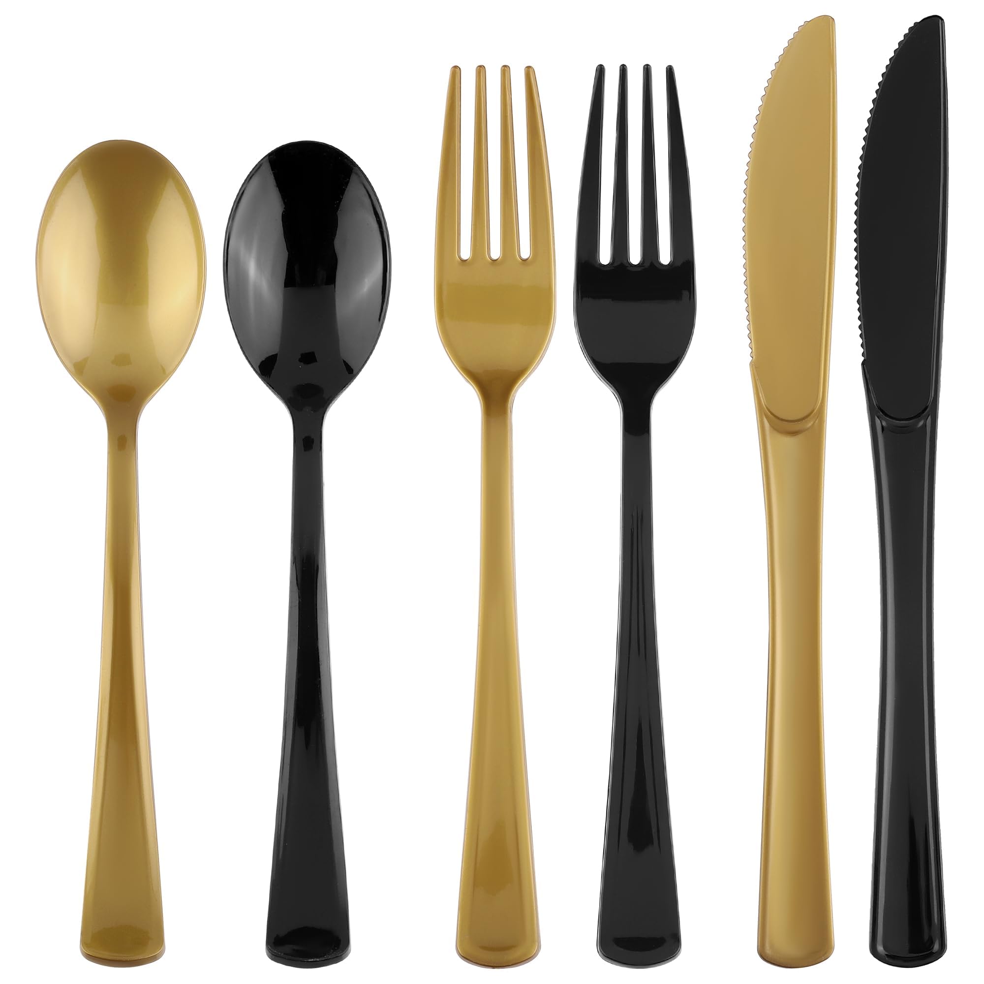 Kochorie 300 PCS Heavy Duty Black and Gold Plastic Silverware Cutlery Set