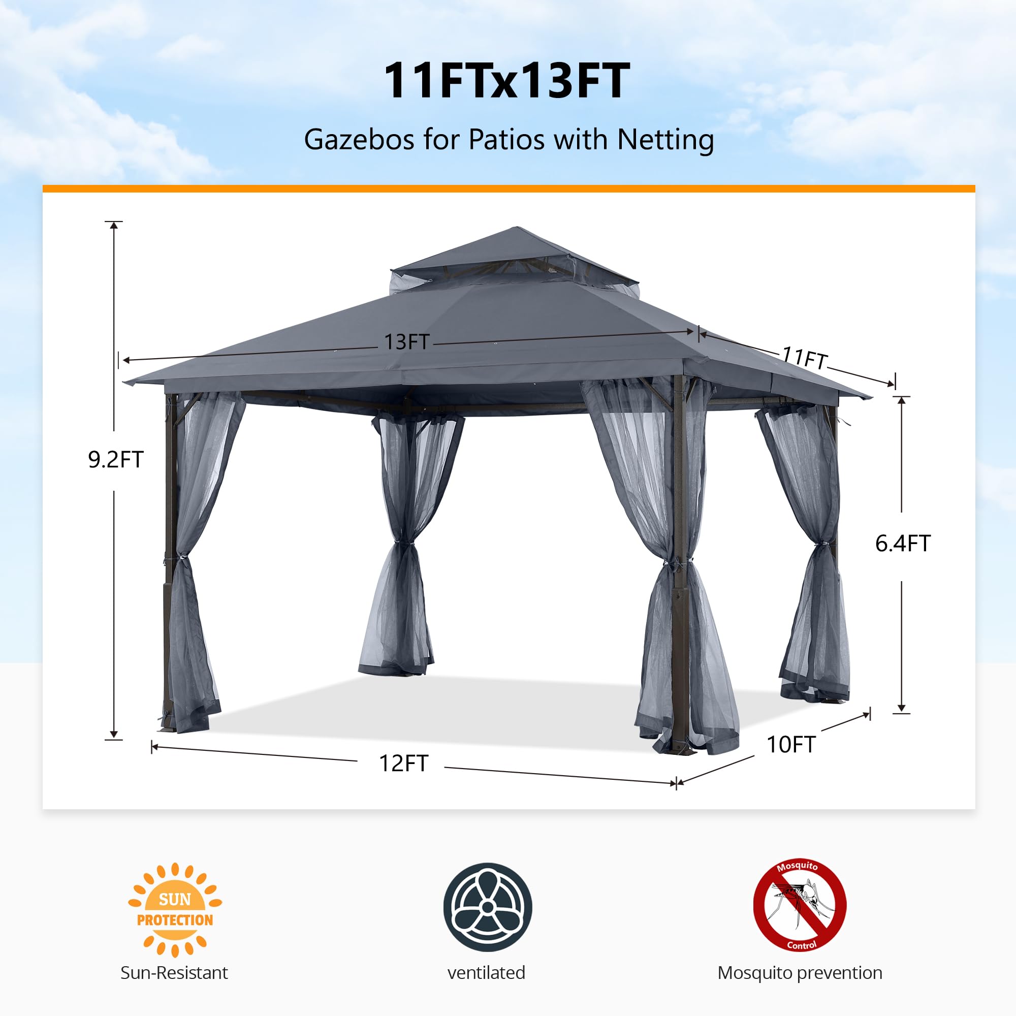 Amazon.com : ABCCANOPY Outdoor Patio Gazebo 11x13 - Double Roof
