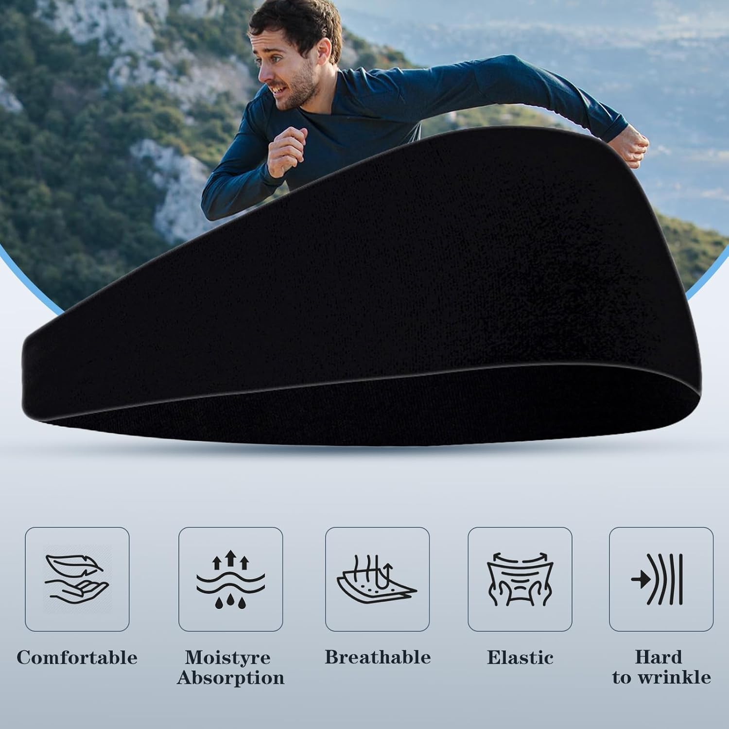 Sports Headbands for Men - 5pack Running Headband - Workout Bands - Moisture Wicking Headband for Running, Cycling, Yoga, Fitness(Unisex) - Image 2