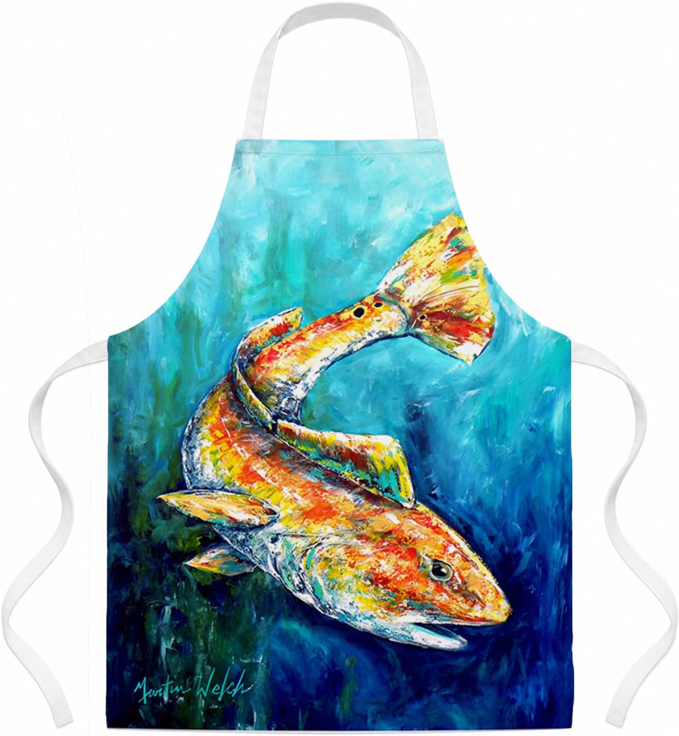 Caroline's Treasures MW1256APRON Searching Below Red Fish Apron Cooking Kitchen Server Baking Crafts Gardening for Adult Women Men, Unisex, Large, Multicolor