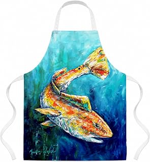 Caroline's Treasures MW1256APRON Searching Below Red Fish Apron Cooking Kitchen Server Baking Crafts Gardening for Adult Women Men, Unisex, Large, Multicolor