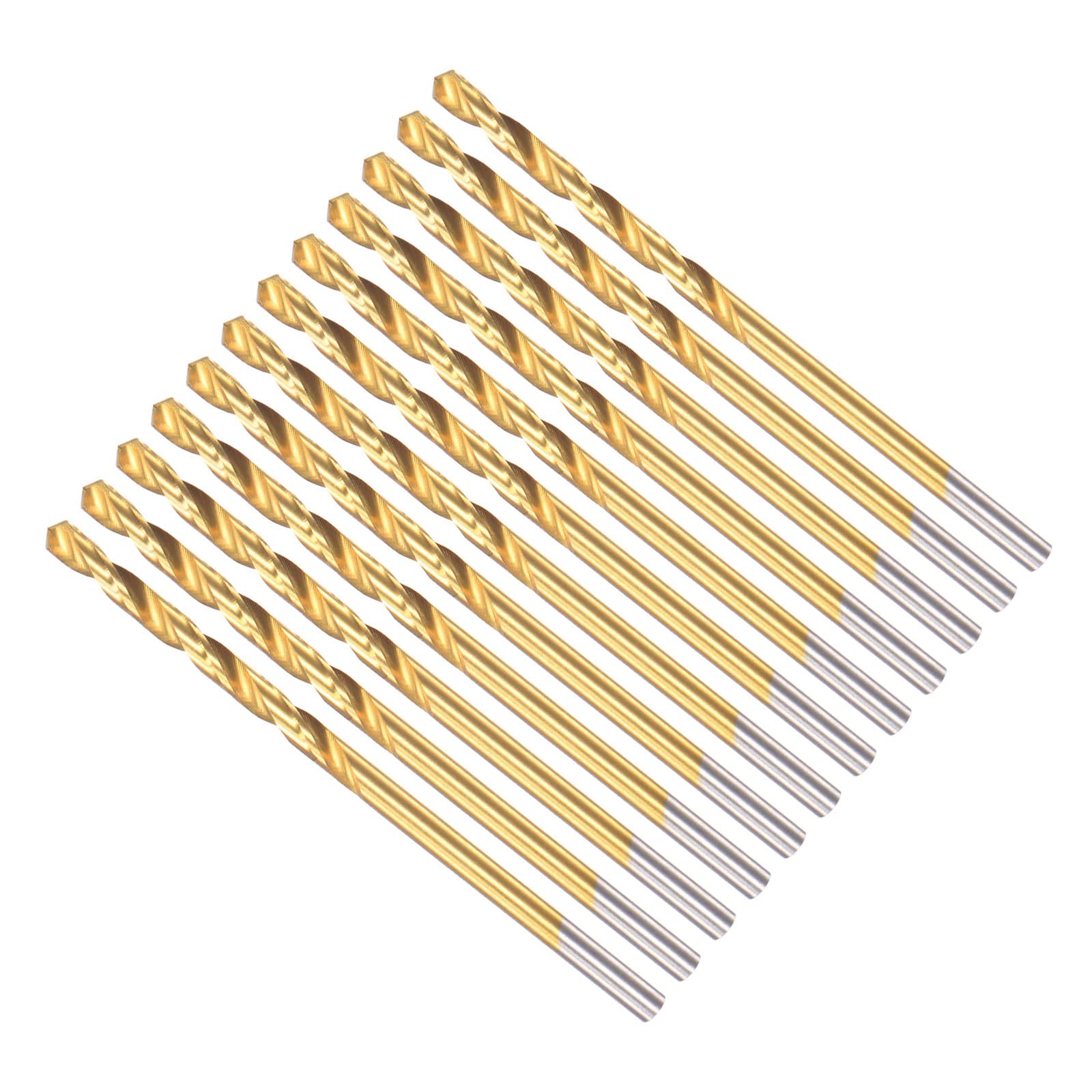 CoCud Twist Drill Bits, 2.5mm Drilling Diameter, Titanium Coated High Speed Steel 6542 Straight Round Shank - (Applications: for Stainless Steel Alloy Metal), 12-Pieces