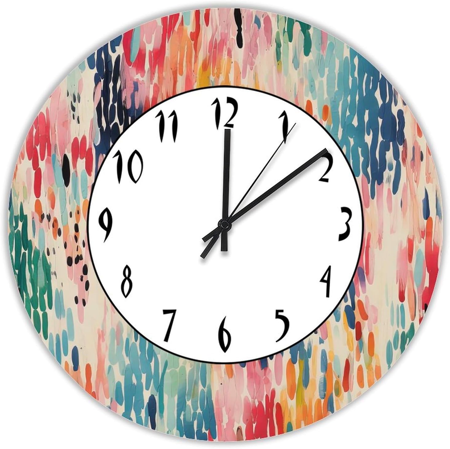 Rainbow Color Wall Clocks 15in,Round Decorative Wood Wall Clock,Retro Hanging Silent Wooden Wall Clock for Bedroom Kitchen Living Room Kid's Room Home Decor