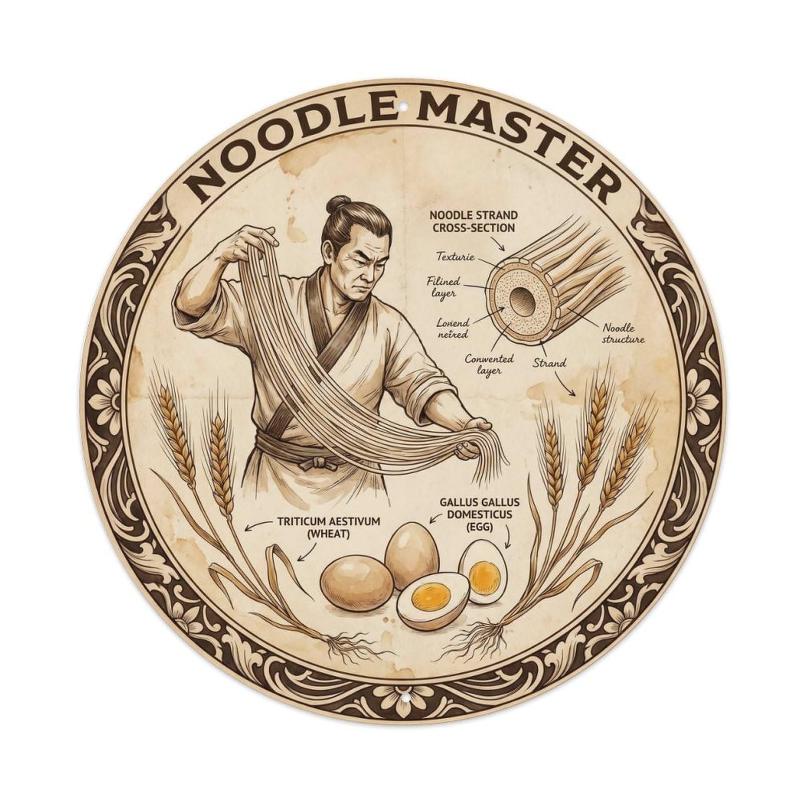 Olyhtr 8X8inch Classic Style Ramen Chef Master Pulling Noodles Botanical Metal Tin Sign