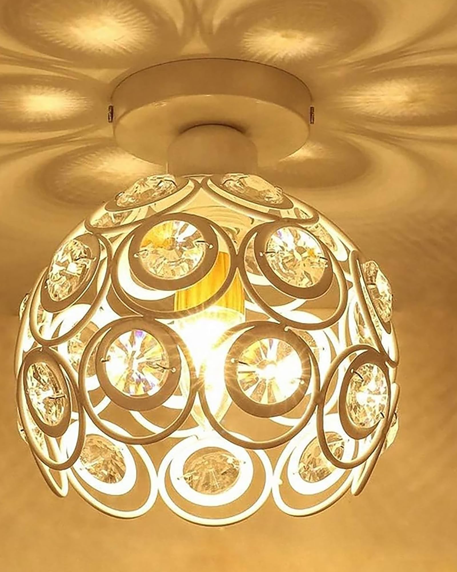 HDHLIGHT Metal Dual Ring Crystal Flush Mount Ceiling Lamp Light, for Hallway Light Fixture Ceiling Flush Mount (Dual Ring White) (White)-image-17