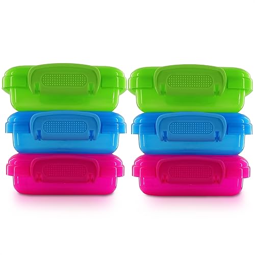 NADOBA 6 recipientes de aperitivos con tapa con tapa – Mini caja apilable de 4.6 onzas – Apto para microondas y lavavajillas, 2 clips laterales para