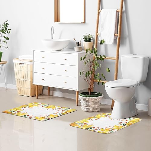 Miniatura 7 de Bathroom Rugs Sets 2 Piece 24x16+24x20 Inch,Soft U-Shaped Contour Toilet Rug Autumn Leaves Berry Non-Slip Absorbent Bath Floor Mat Carpet Set Water