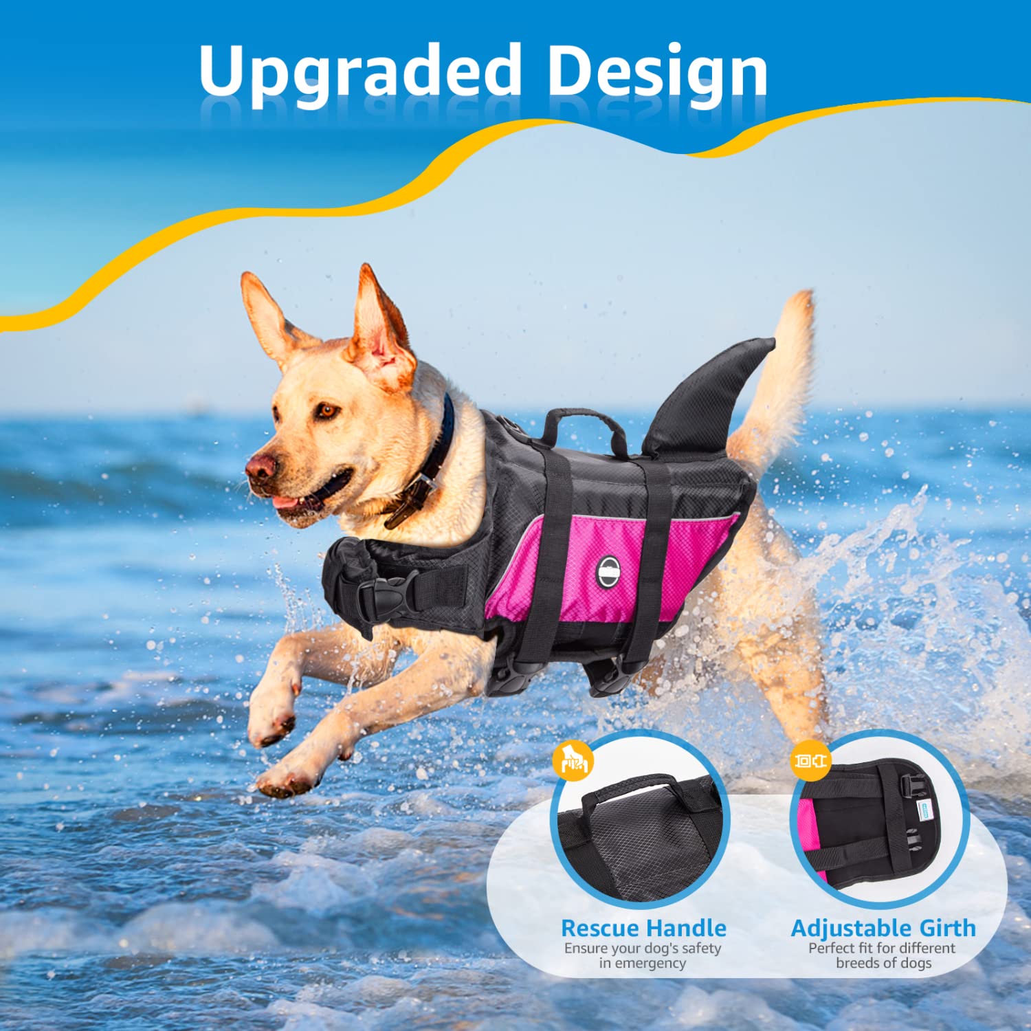 Nobleza - Chaleco Salvavidas para Perros con Aleta De TiburóN, Flotador Perro con Tiras Reflectantes, Chaleco de Natación para Perro con Asa y Alta Flotabilidad para Nadar, Surf, Navegar, Rosa(L)
