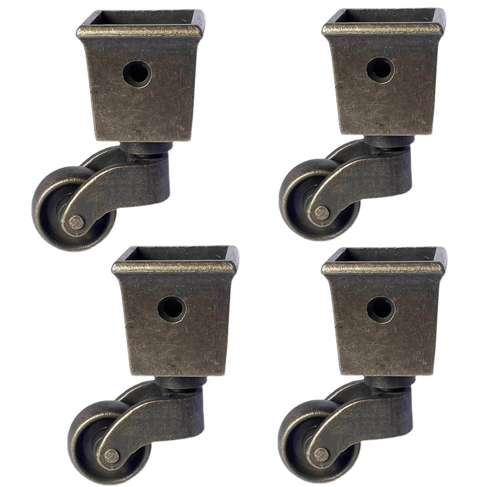 4 Pcs Solid Square Cup Casters Wheels,Antique Polished Universal Castor Wheel,25mm/1in Zinc Alloy Furniture Roller 360° Rotation - Load 180kg/396lbs