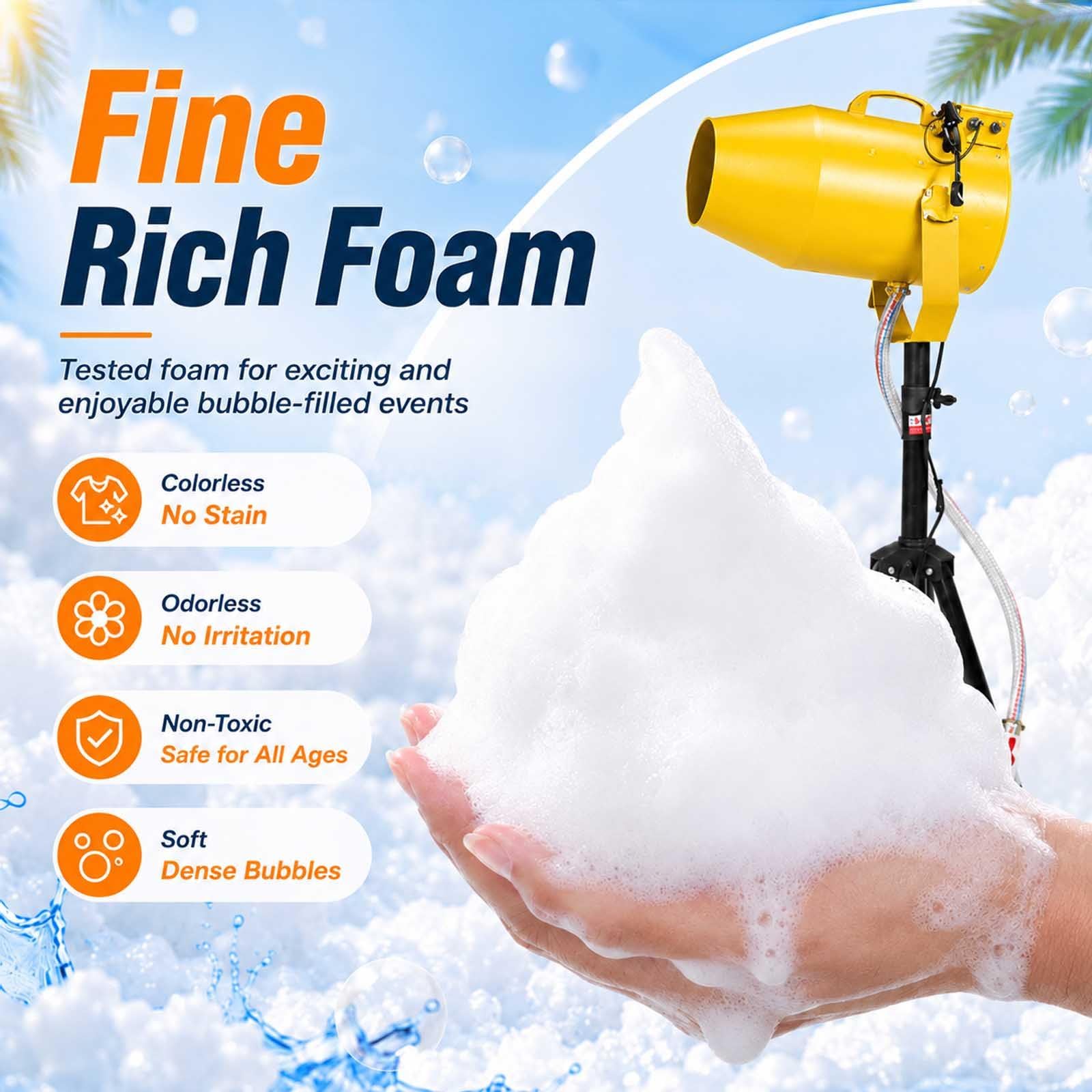 Macchina per Schiuma 1000 W, Cannone Schiuma per Feste con Treppiede Regolabile, Generatore di Schiuma Portatile per Party in Giardino, Piscina ed Eventi all’Aperto Yellow