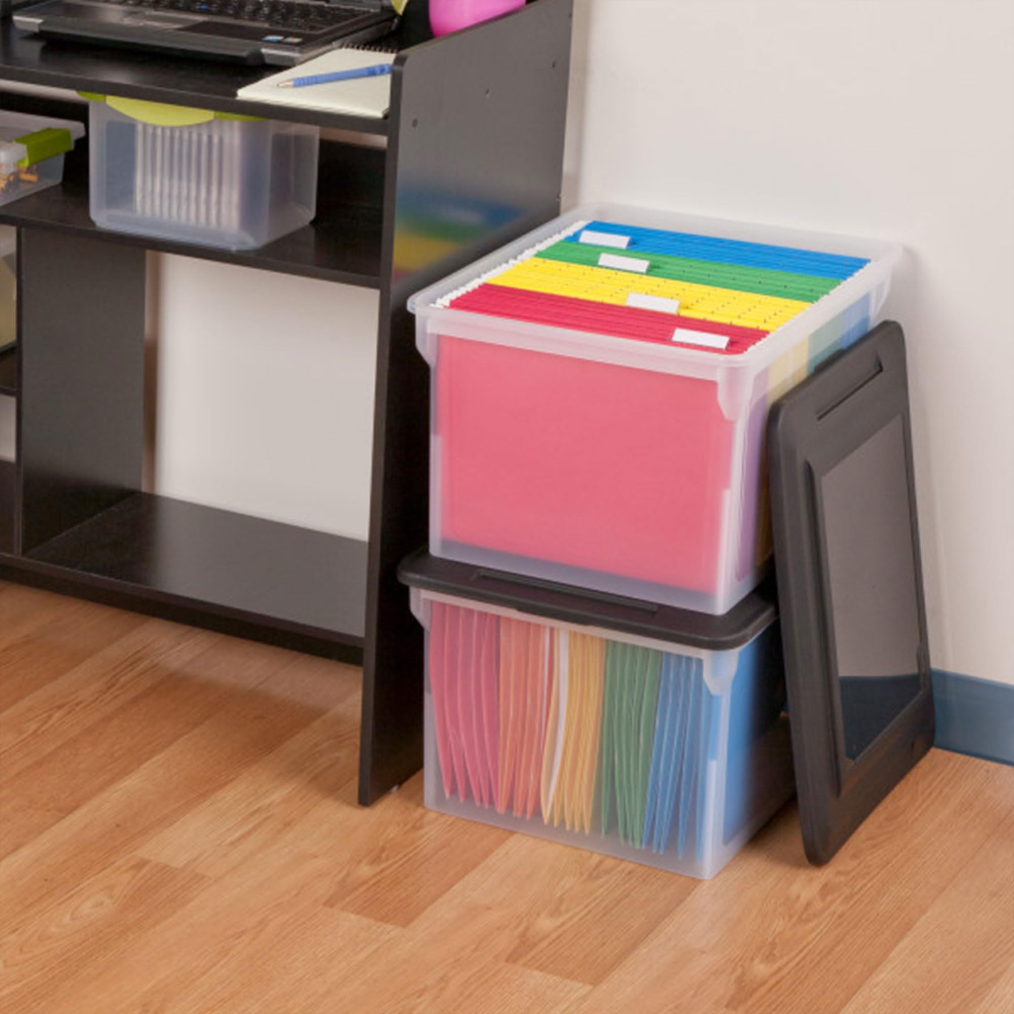 Sterilite 8-Pack File Box Clear Storage Tote with Black Lid for Letter Legal Hanging Folders - Stackable Plastic — view 8