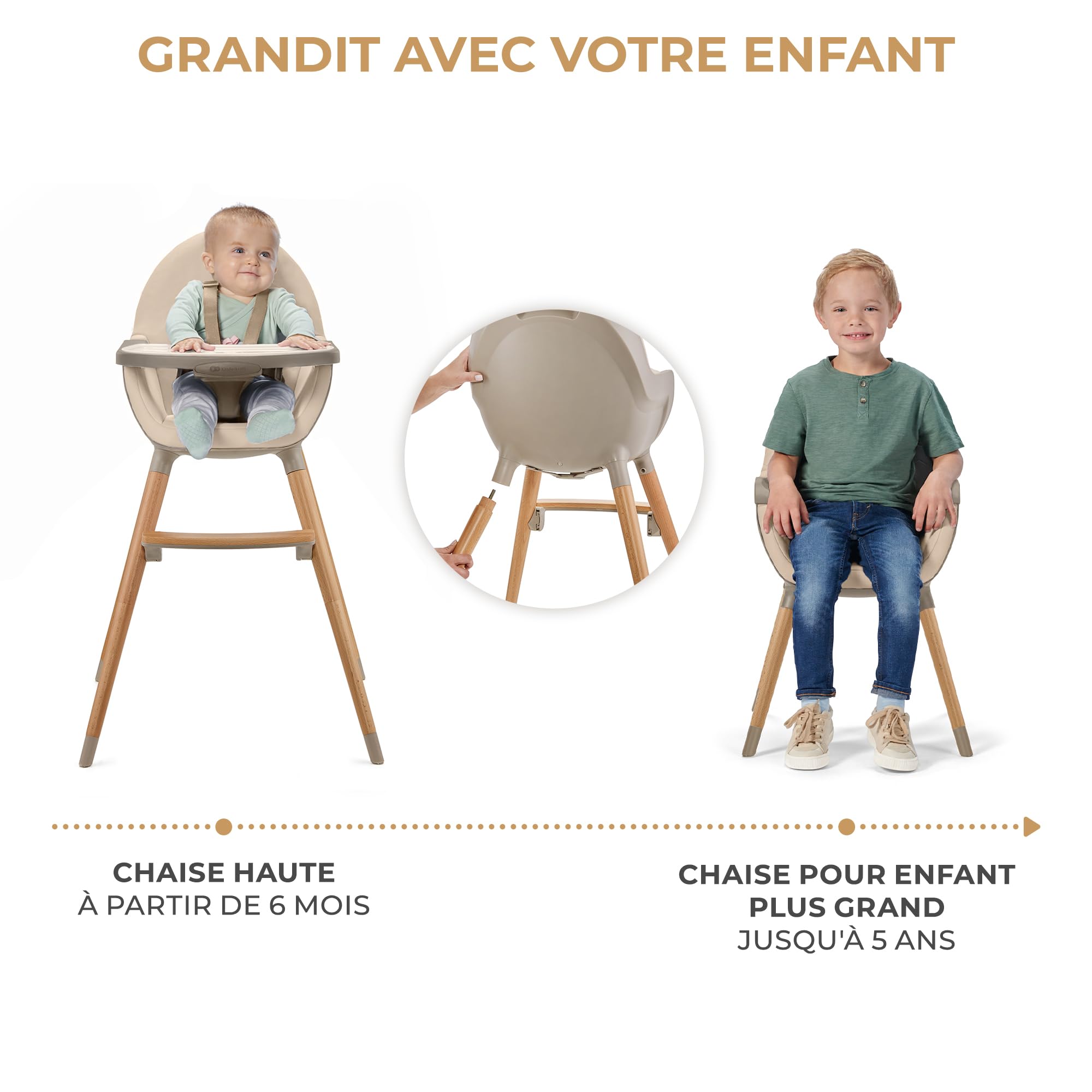Kinderkraft FINI 2 Chaise Haute Bébé 2 en 1 Évolutive Réglable Avec Plateau 20kg Beige