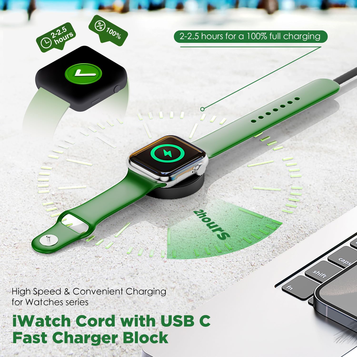 2Pack for Apple Watch Charger Cable, 3FT USB C to Magnetic Wireless Fast i-Watch Charging Cord [Portable], Compatible with iWatch Series Ultra/9/8/7/6/SE/SE2/5/4/3/2 - Black image 2