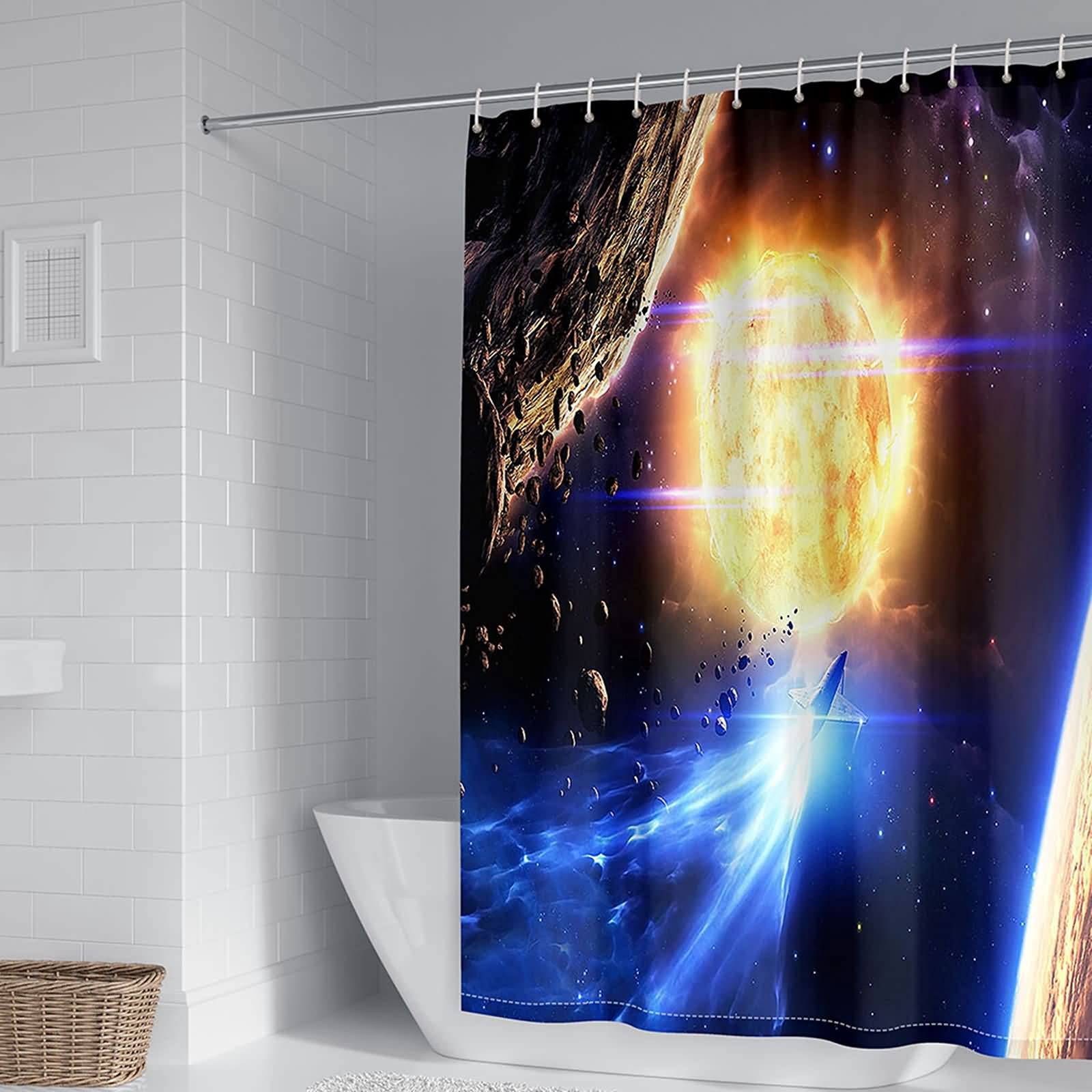 Rideau de douche 150x200cm polyester espace univers pour salle de bain