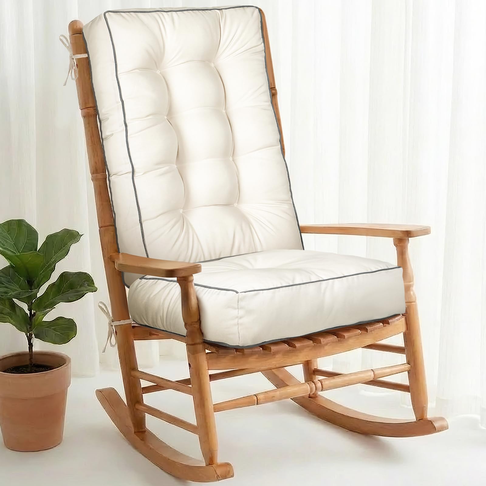 Photo 1 of 1 MIDDLE ONE Rocking Chair Cushion Outdoor Indoor, Memory Foam Replacement Rocking Chair Pads, Set of Thicken Seat & Back Cushions with Ties for Rocker (Cream, 28"X18"/18"X18")