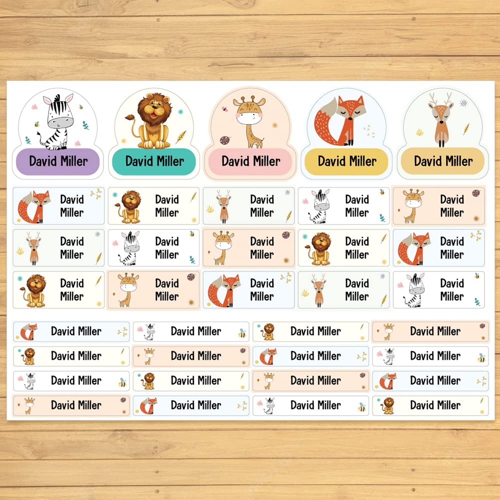 Animals Personalised Name Labels for Kids Self Adhesive Waterproof Name Labels for Kids Personalised Name Stickers for Water Bottles Equipments Papa Prints®