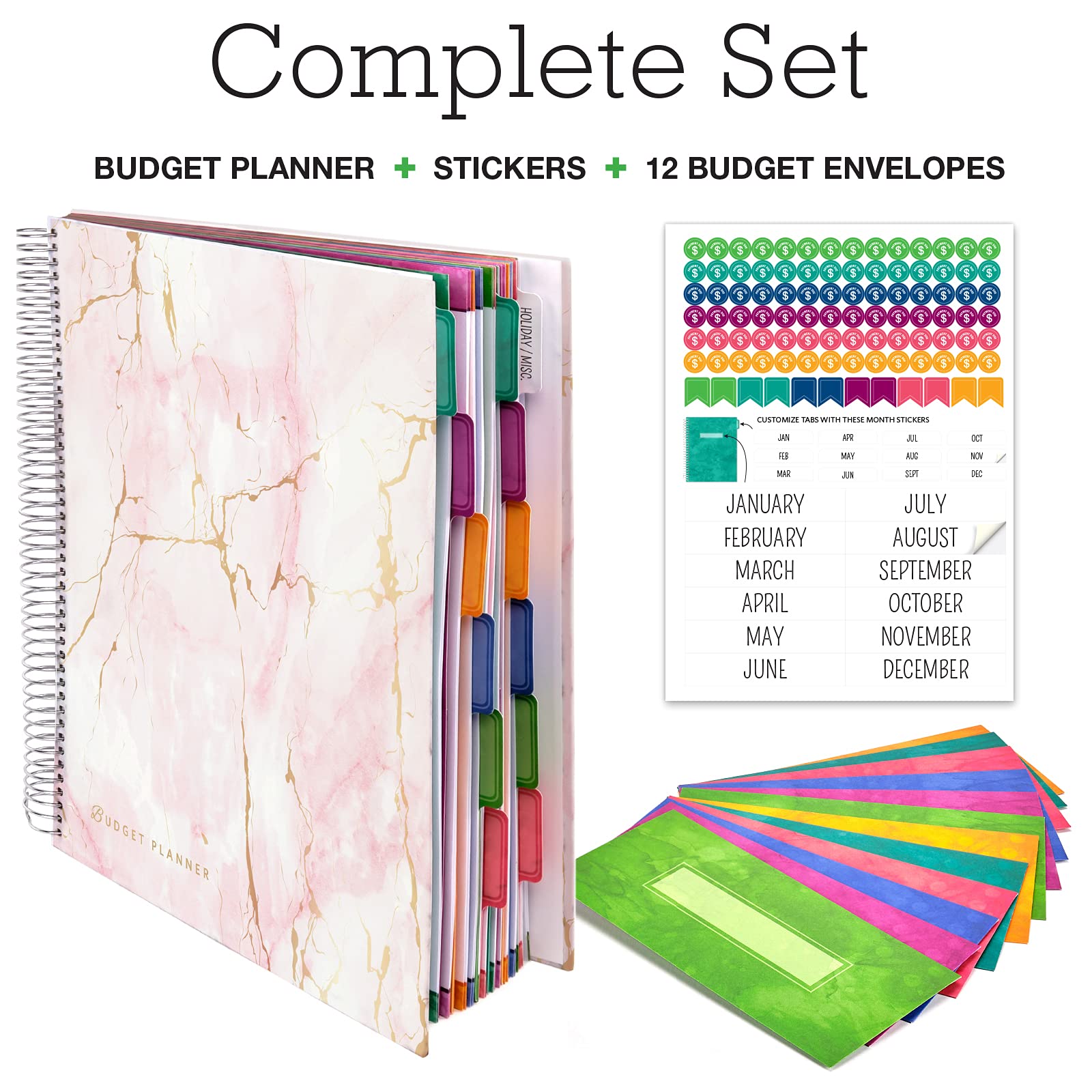 Global Printed Products Agenda per bilancio e mensile con 12 buste e tasche. Taccuino per tenere traccia delle spese e agenda finanziaria per controllare i tuoi soldi, 21,6 x 27,9 cm, marmo rosa