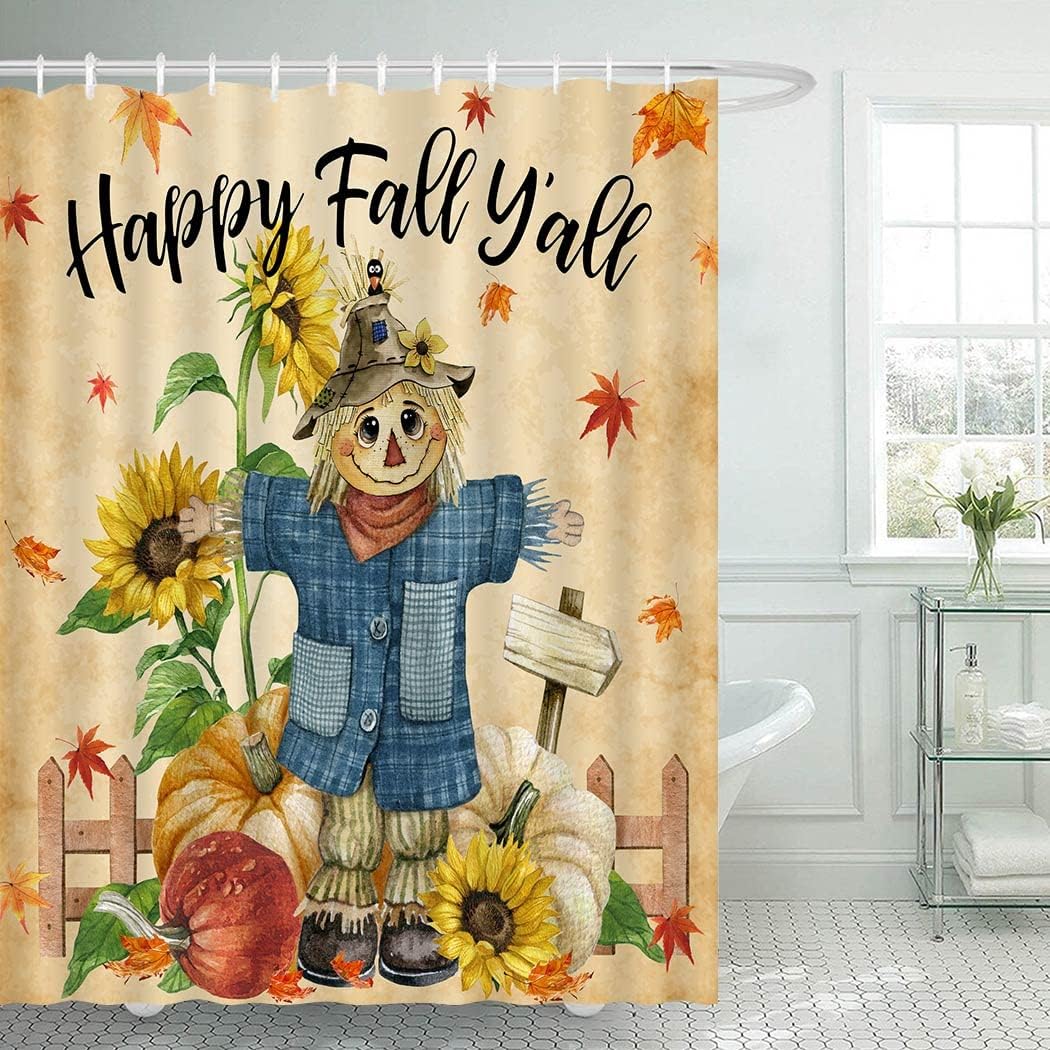 Juirnost Fall Shower Curtain for Bathroom Scarecrow Autumn