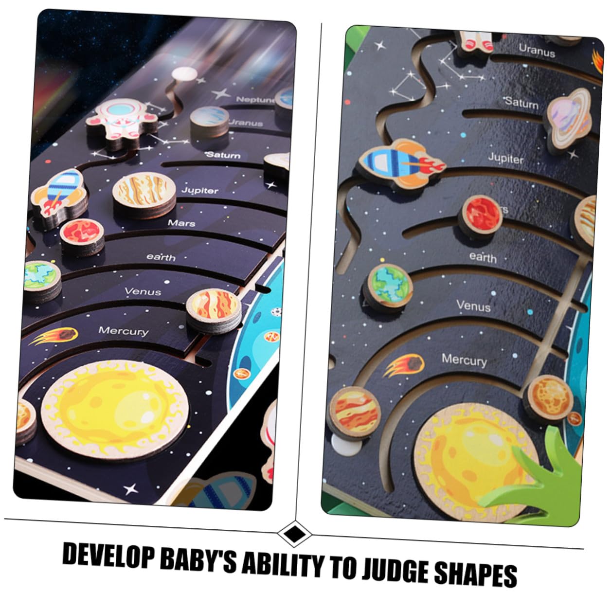 Abaodam Puzzle in Legno Solare per Bambini Pianeti Mobili, Sviluppa Riconoscimento Forme e Abilità Motorie, per Attività Prescolari di Apprendimento