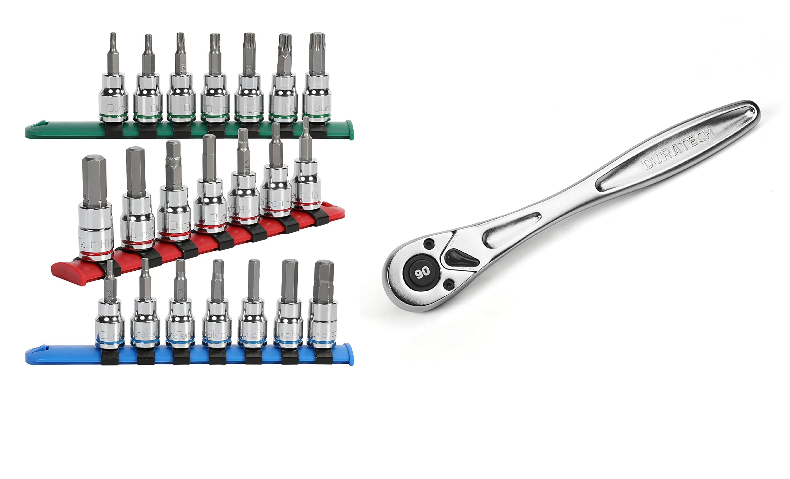 DURATECH 21-Piece Bit Socket Set, 3/8'' Drive Torx, Allen Bit Sockets ...