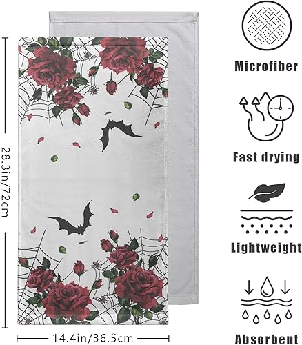 Miniatura 3 de Toallas de mano de Halloween con diseño de rosas de murciélago gótico, toallas de cocina con telaraña, telaraña, toallas de mano decorativas